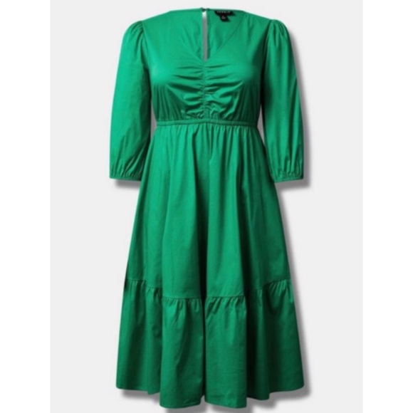 🆕 Green Midi Cotton Poplin Tiered Dress 3 3X 22 24 NWT Torrid New! - Picture 4 of 6